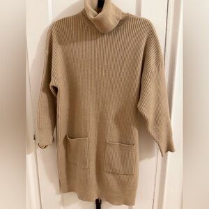 Mango Ribbed Tan Turtleneck Sweater